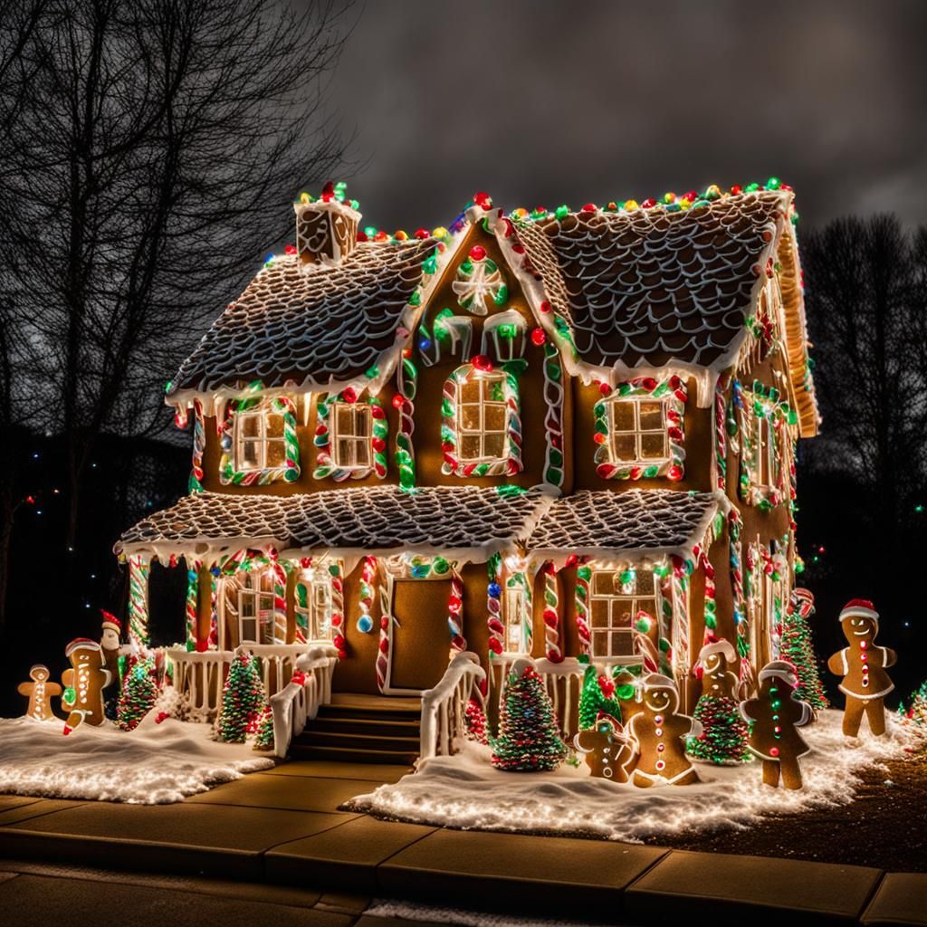 Festive Gingerbread House with Christmas Lights