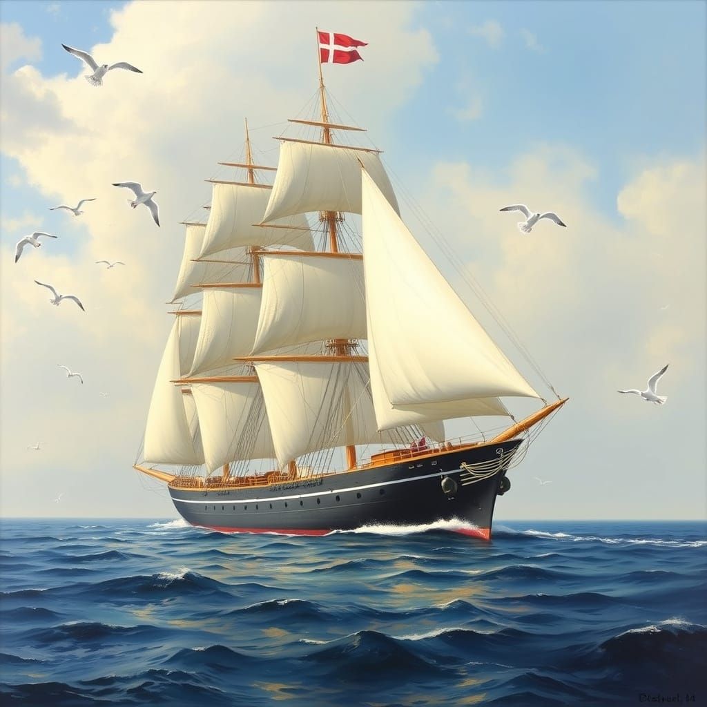 Majestic Sailship on Calm Blue Ocean
