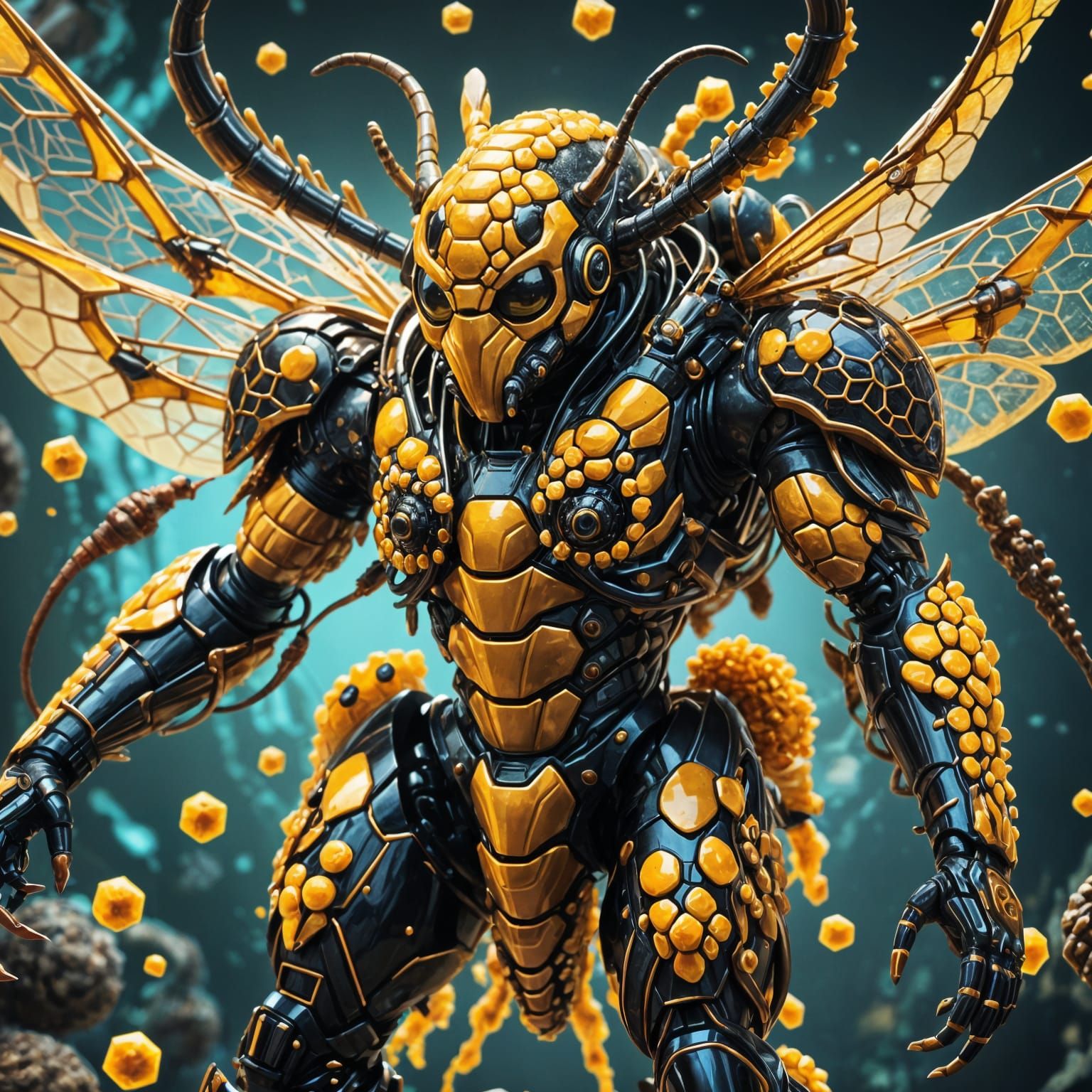 Muscular Tentacle Demon Bee with Honeycomb Armor