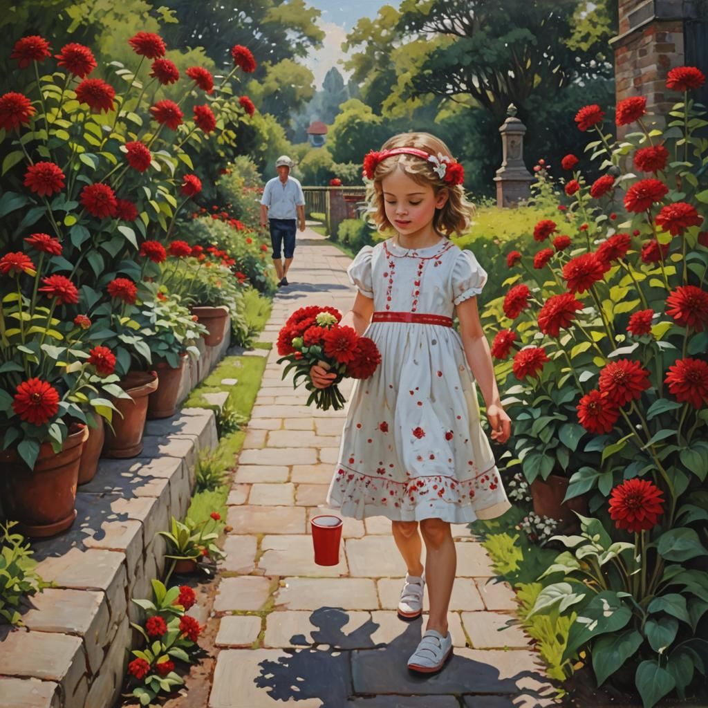 Girl with Dahlias: An Oil Painting
