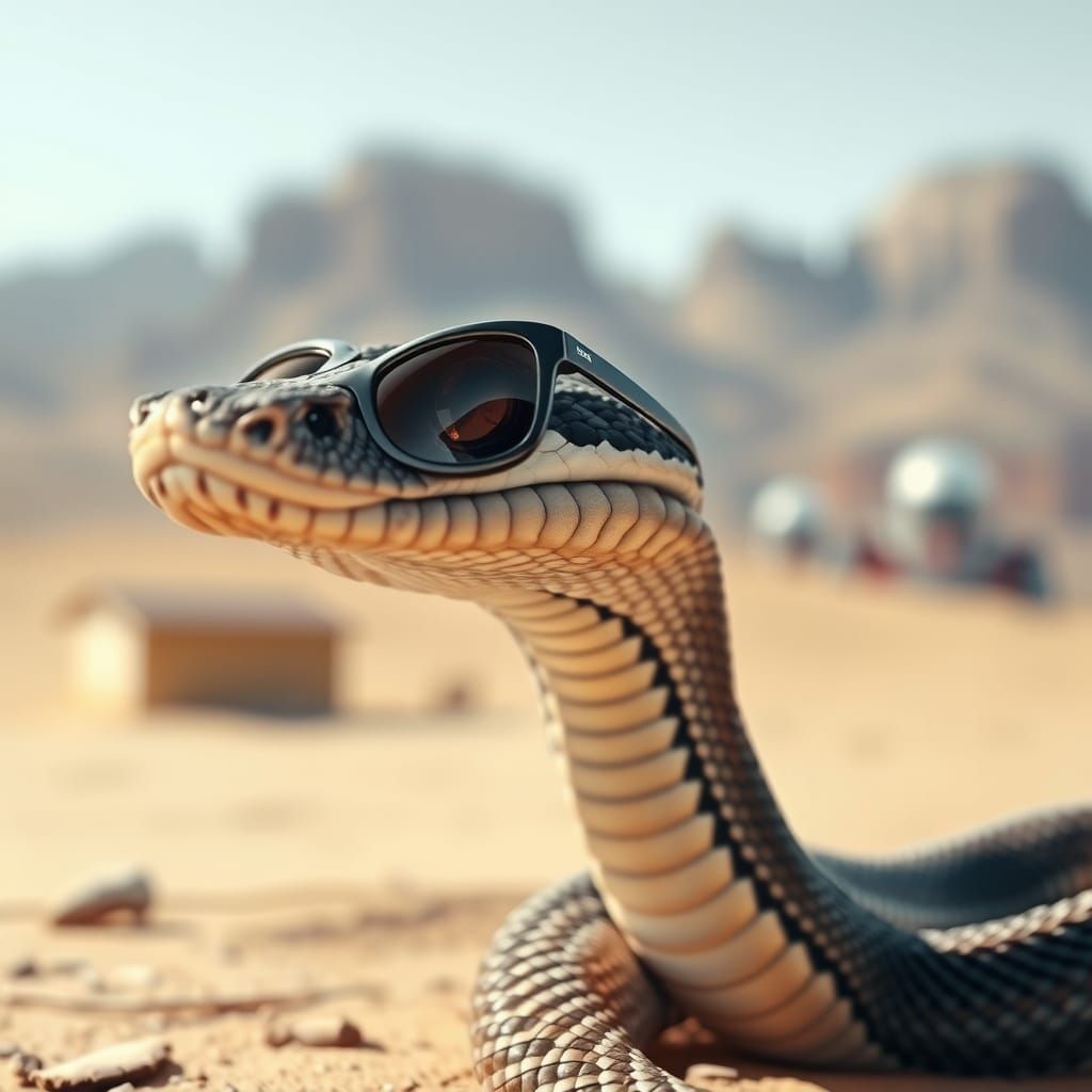 Stylish Snake in Desert Wearing Sunglasses