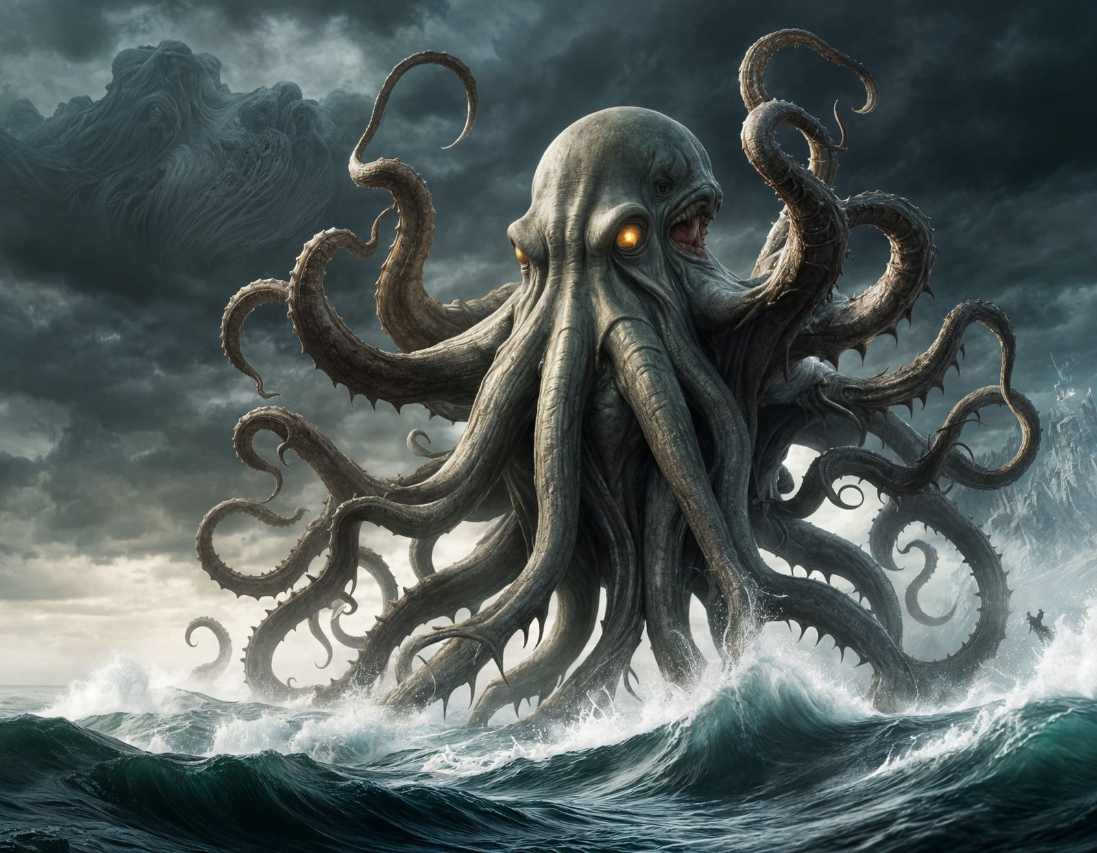 Giant Cthulhu emerge from the sea