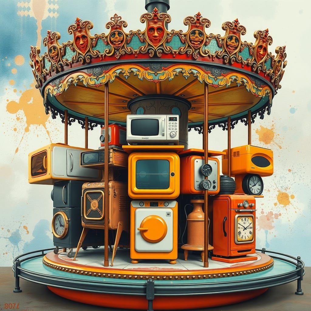Victorian Pop Surrealism Carousel of Kitchen Appliances