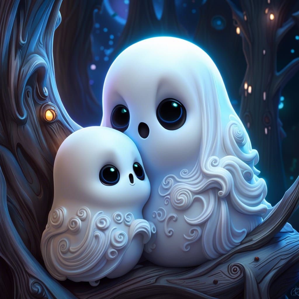 Adorable Snuggling Ghosts in Bright Fantasy Concept Art