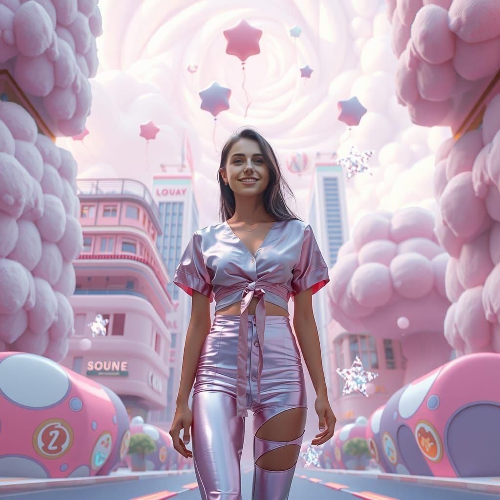 Marshmallowpunk Woman in Pastel Cityscape