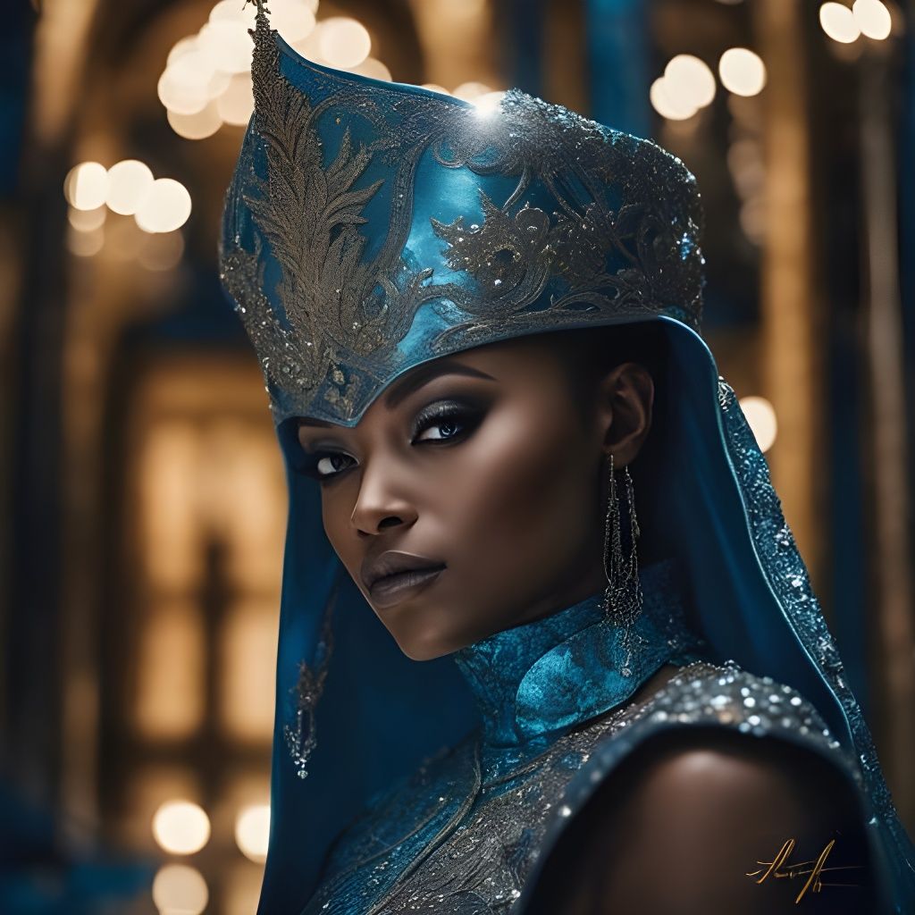 Beautiful Black Queen Portrait in Golden Palace