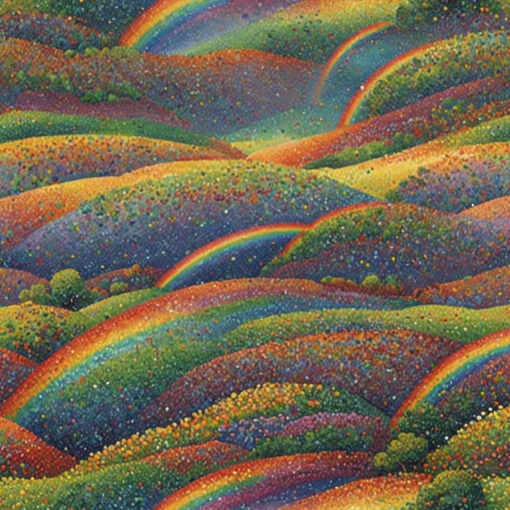 Metallic Pointillist Rainbow Landscape in 3D