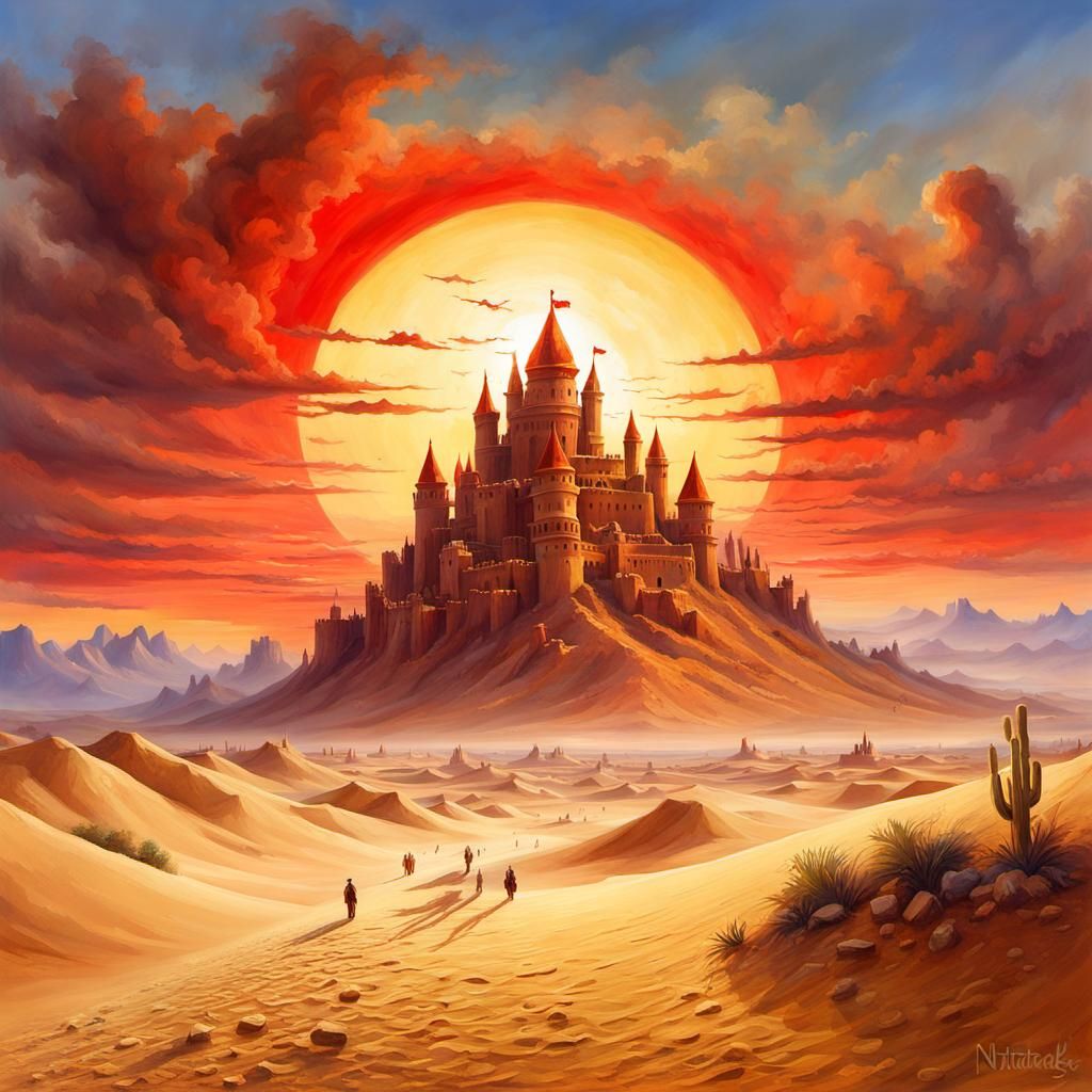 Epic Medieval Sandcastle in Desert Landscape