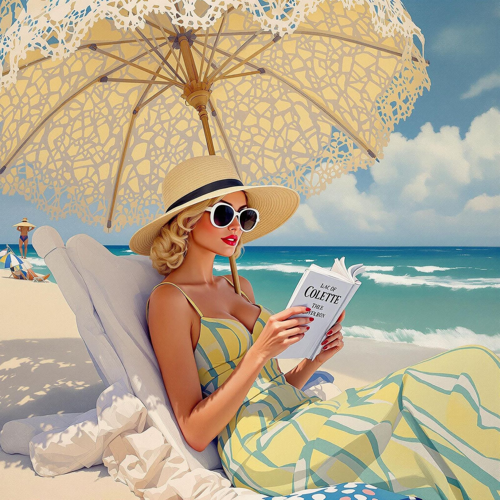 Woman Reading on Beach in Painterly Style