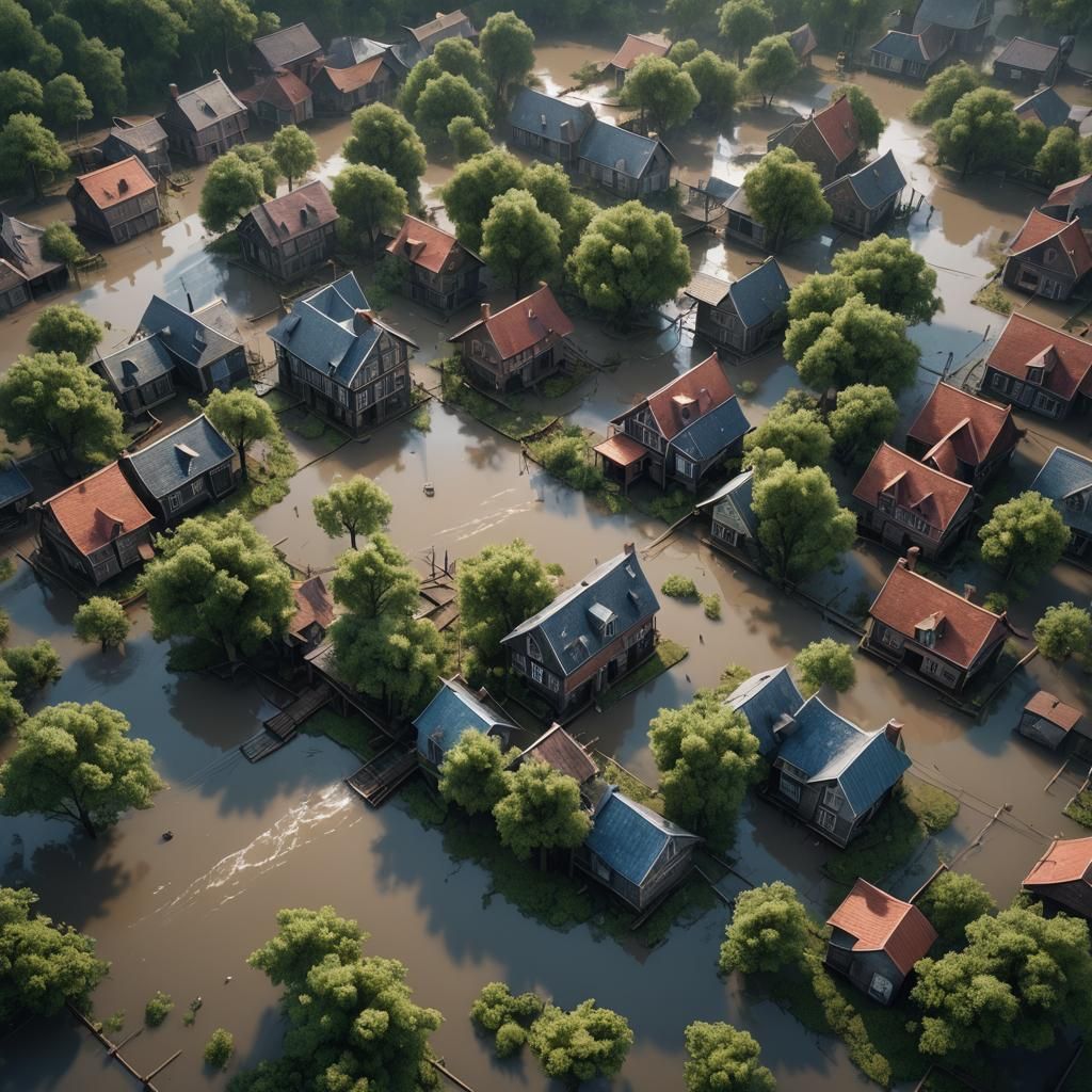 Flooded Town Aftermath: Storm Damage in Isometric View