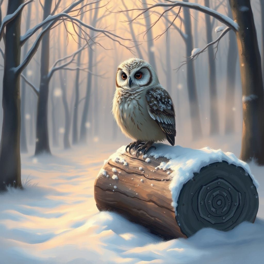 Winter Wonderland Scene with Owl in Serene Forest
