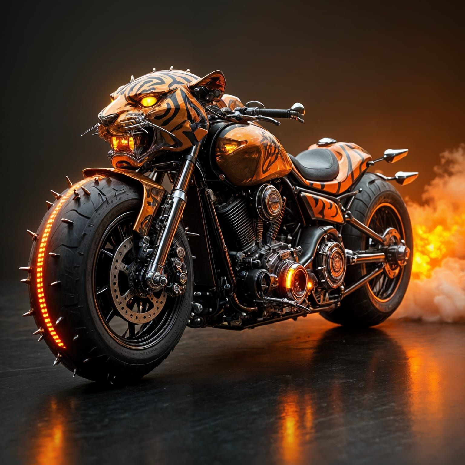 Metallic Tiger-Bike Hybrid Creature in Matte Painting Style