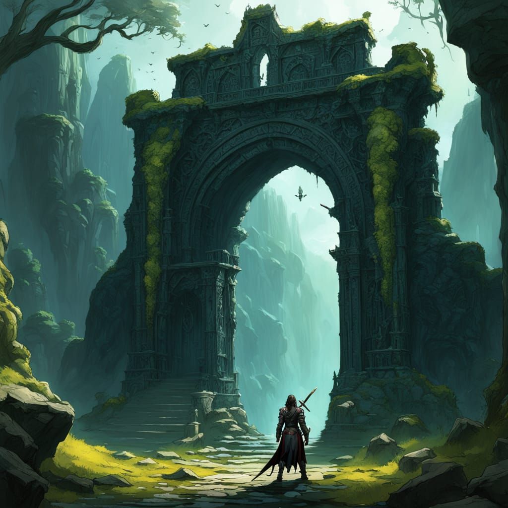 Dark Fantasy Knight at Ancient Stone Gateway