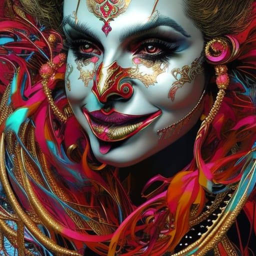 Happy Clown Portrait with Flaming Aura