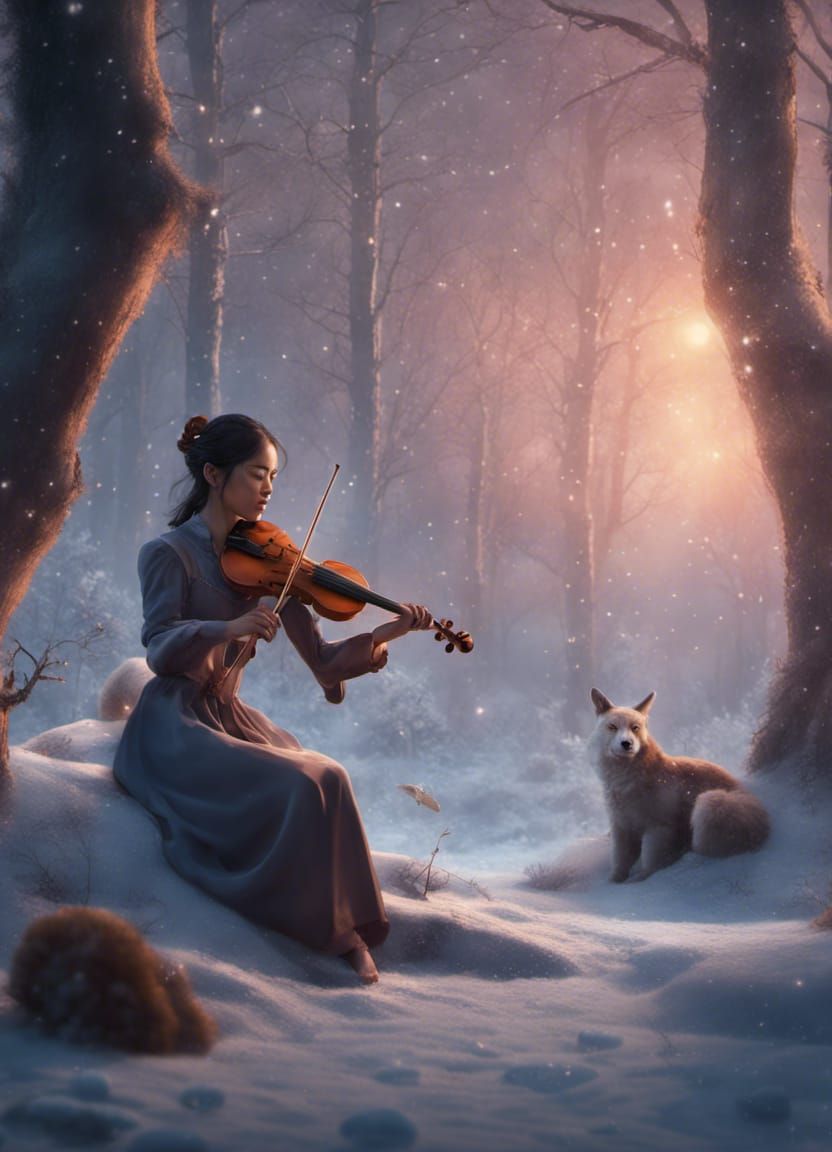 Filipino Violinist in Winter Forest Fantasy