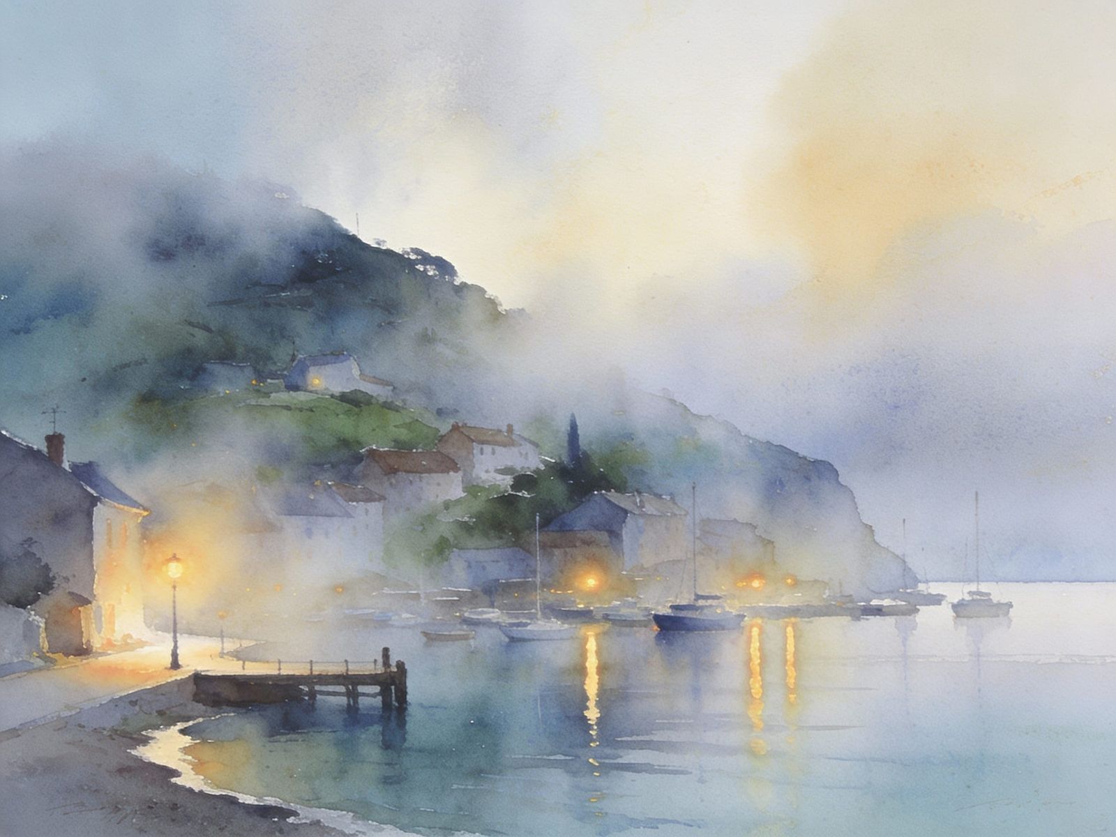 Dreamy Hillside Village in Ethereal Fog