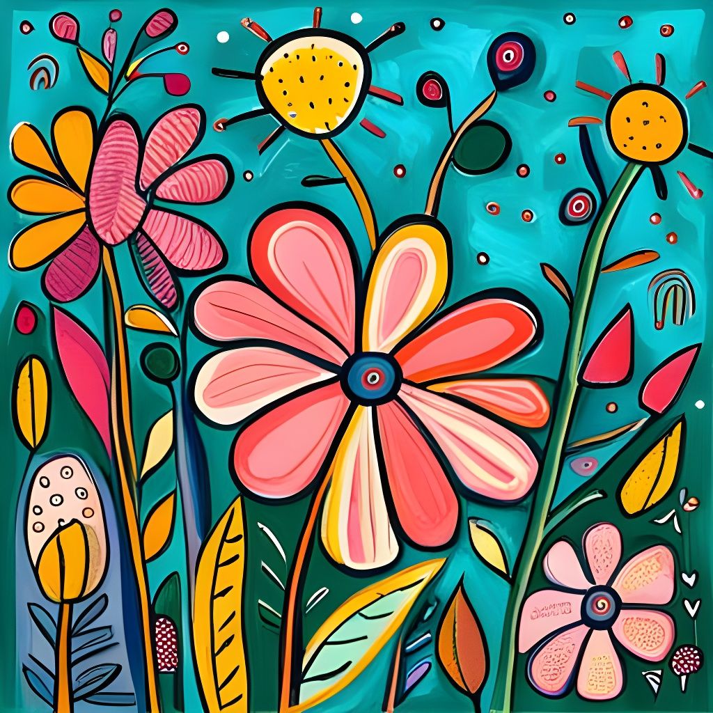 Botanical Summer Flowers in Art Brut Style