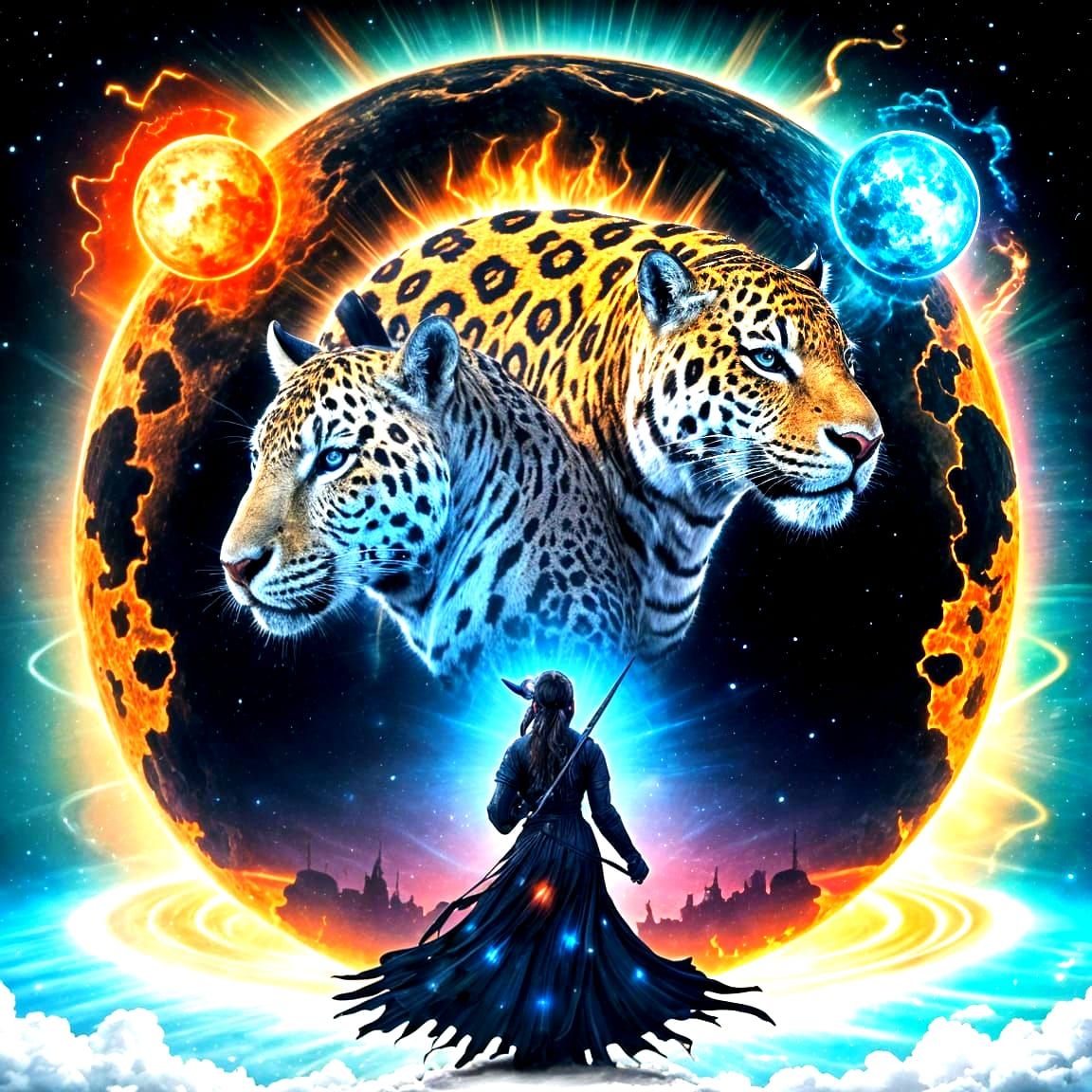 Jaguar Moon with Native Dancer and White Bison