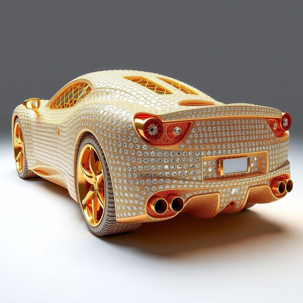Diamond Ferrari Roma Sculpture in 24K Gold