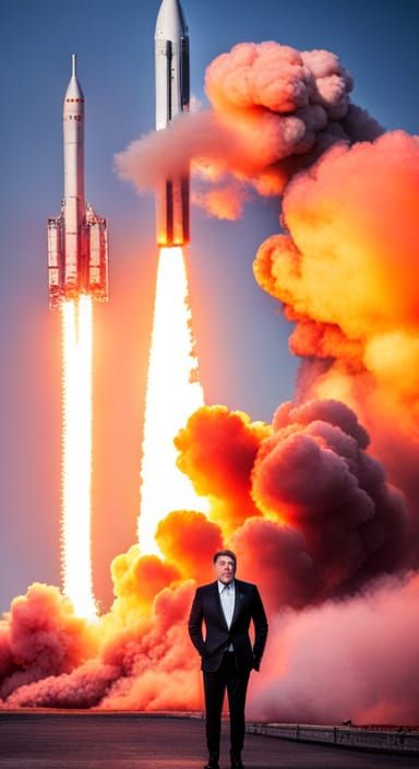 Rocket Launch Explosion with Sad Man