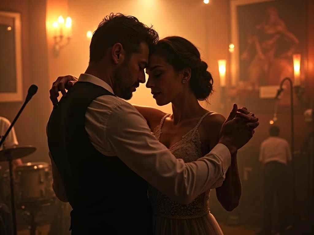 Tango Dancers Share Intimate Moment in Bar