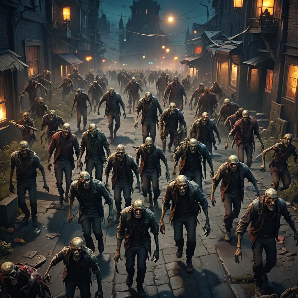 Eerie Zombie Horde at Night: Fantasy Concept Art