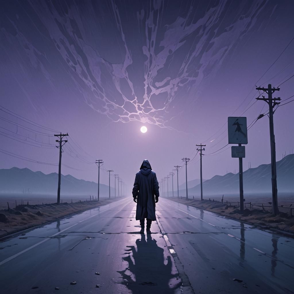 Ghostly Hitchhiker Amidst Desolate Highway