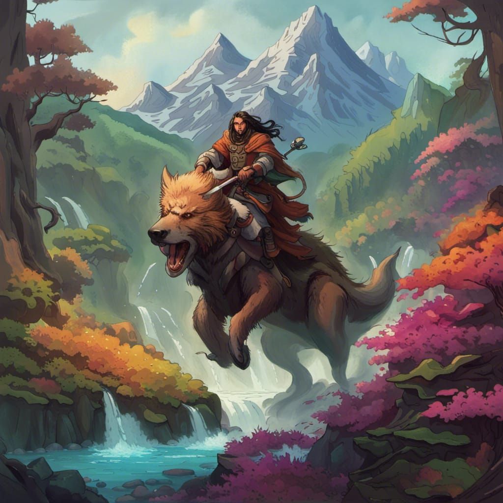 Tiefling Druid Rides a Dire Wolf