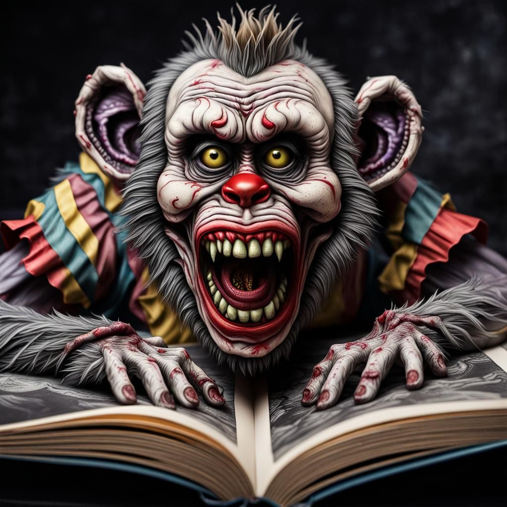 Zombie Monkey Clown Pop-up Book Illustration