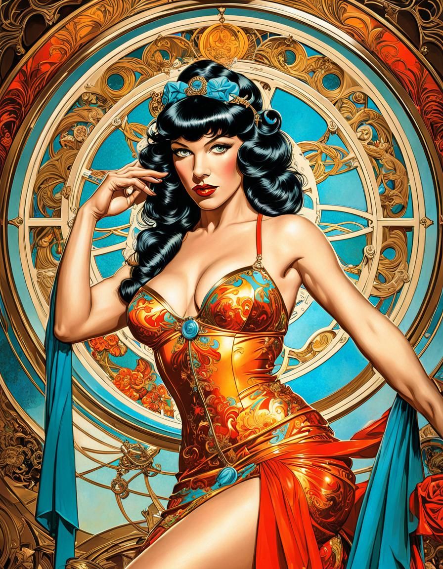 Betty Page Portrait in Art Nouveau Style