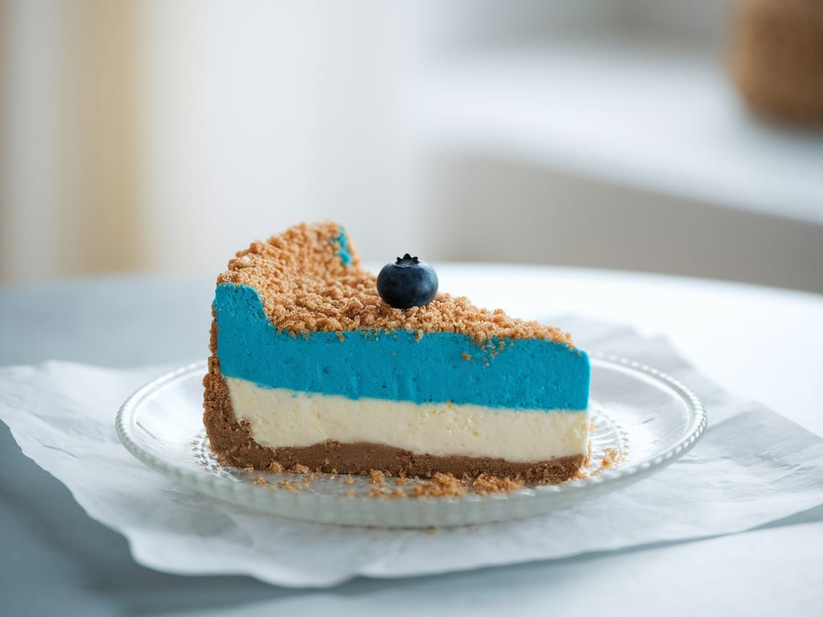 Blueberry Cheesecake Slice on Glass Plate