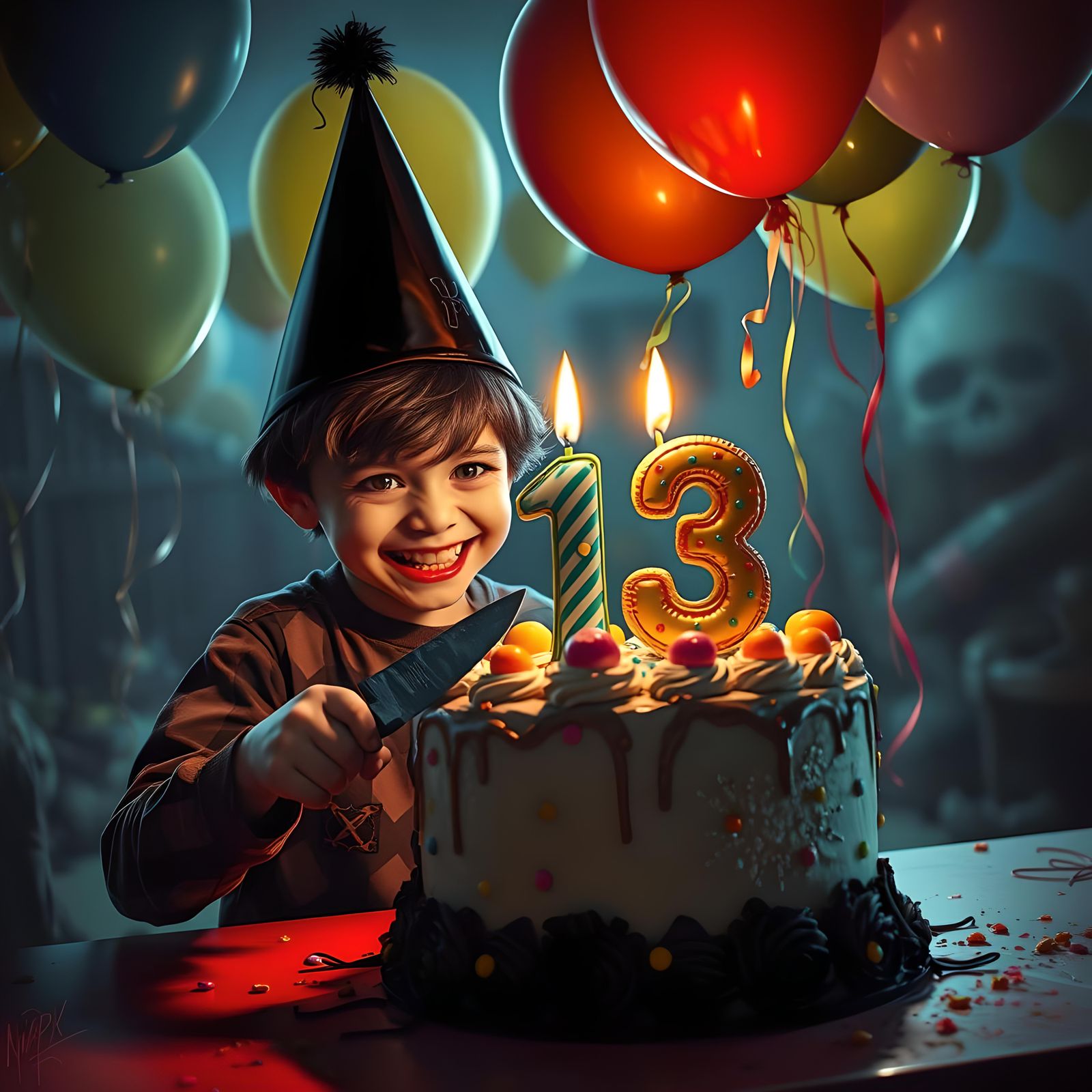 Eerie Child's Birthday with Number 13 Candle