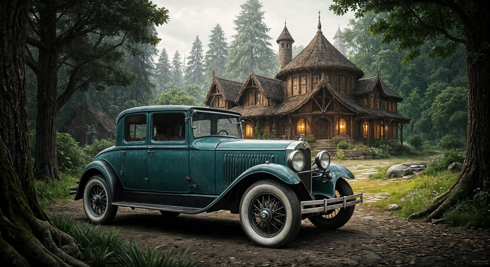 1921 BMW at Elven Cottage: Detailed Matte Painting