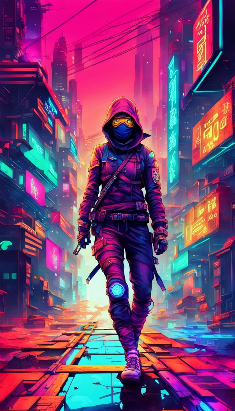 Cyberpunk Neon Femme Ninja Ready for Action