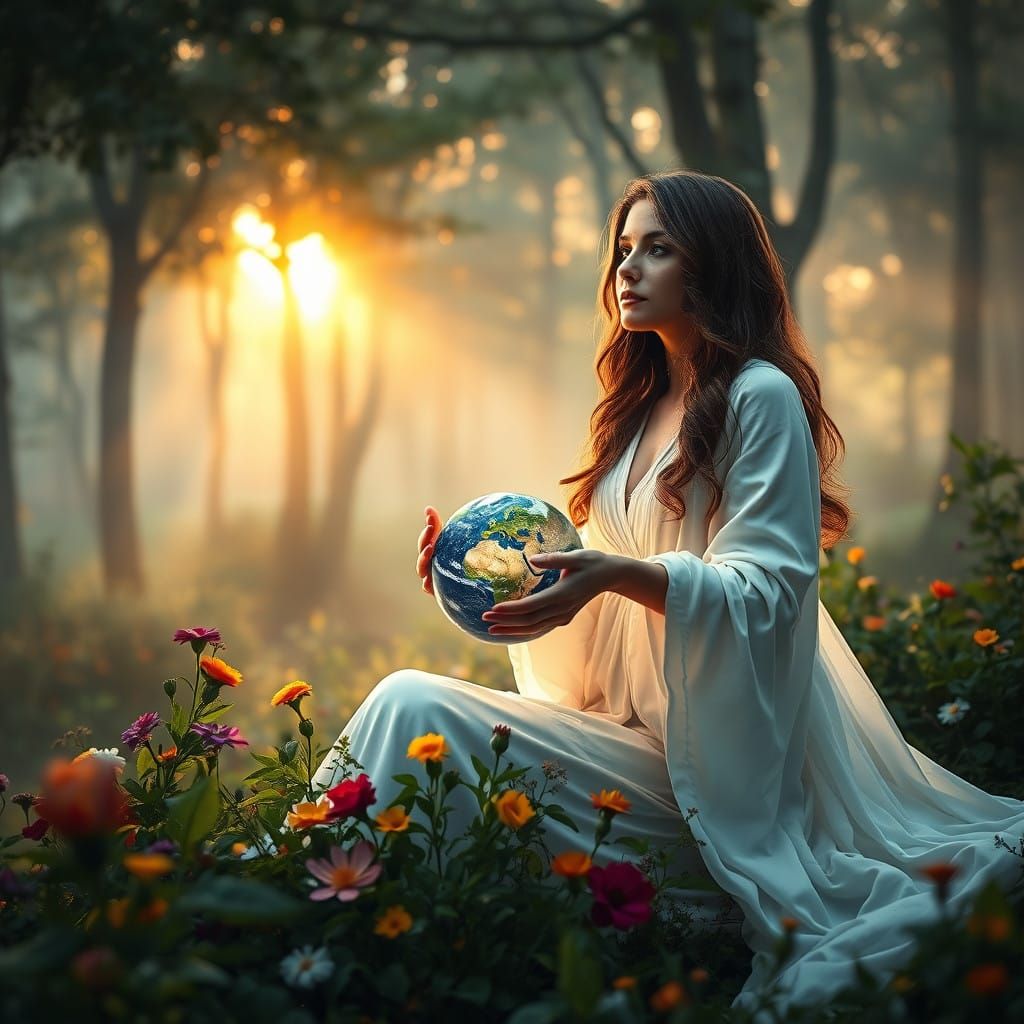 Serene Goddess of Nature in Hyperrealistic Landscape