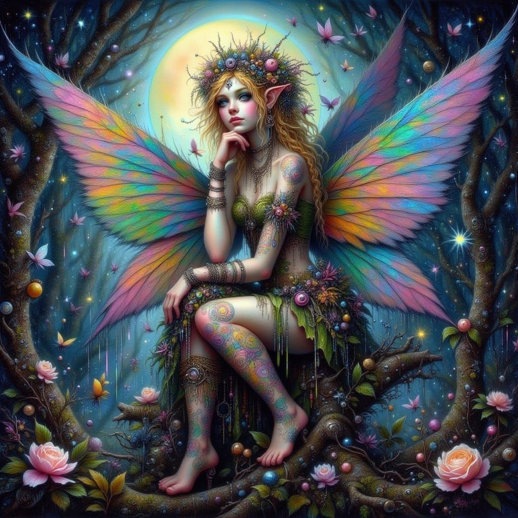 Fairy Queen Portrait in Moonlit Forest