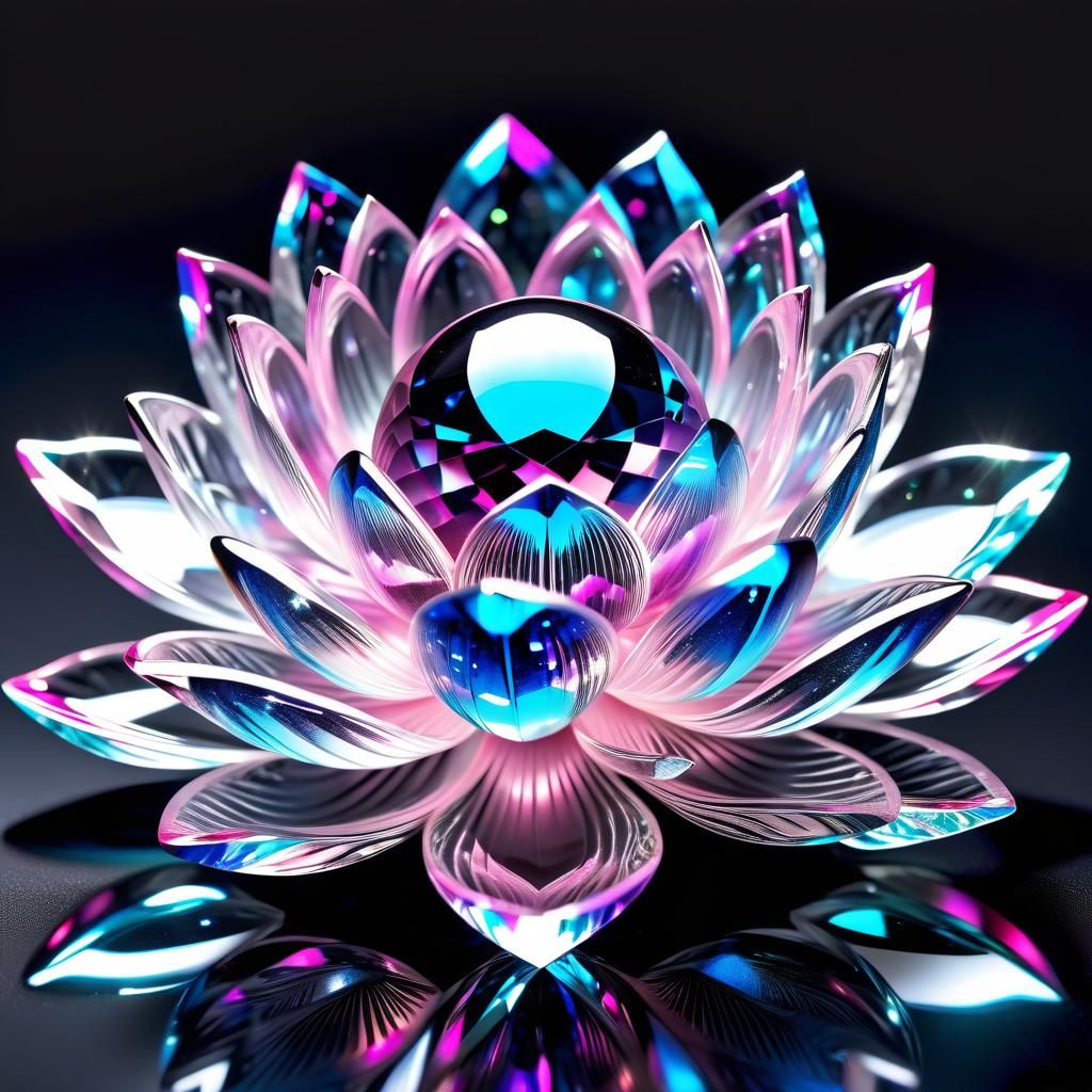 Close-Up Crystal Lotus in Fantasy Surreal Expressionism