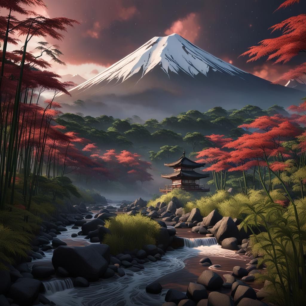 Mt. Fuji at Night: Hyperrealistic 3D Game Art