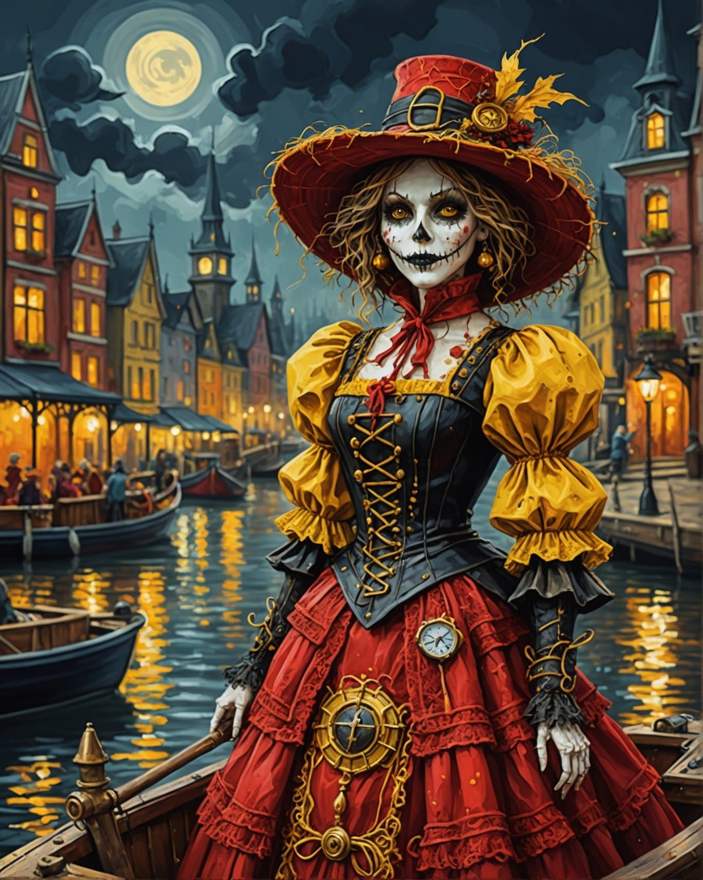 Steampunk Halloween Scarecrow Boat in Klimt Crochet Style