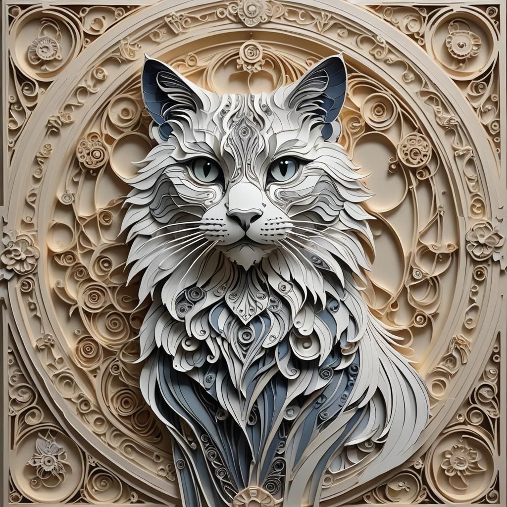 Futuristic Art Deco Cat in Monochromatic Modern Art