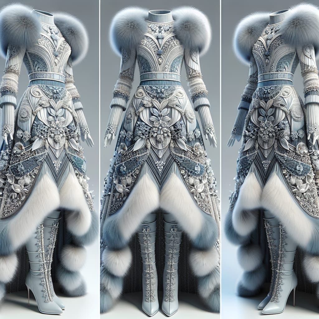 Winter fur lined dress with matching boots and gloves