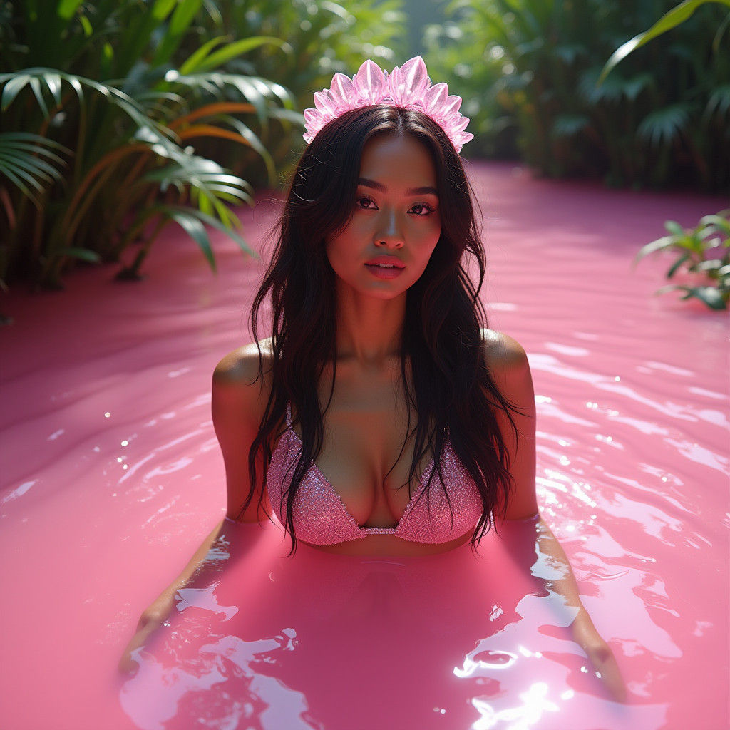 Woman in Pink Jelly Bikini in Dreamlike Paradise