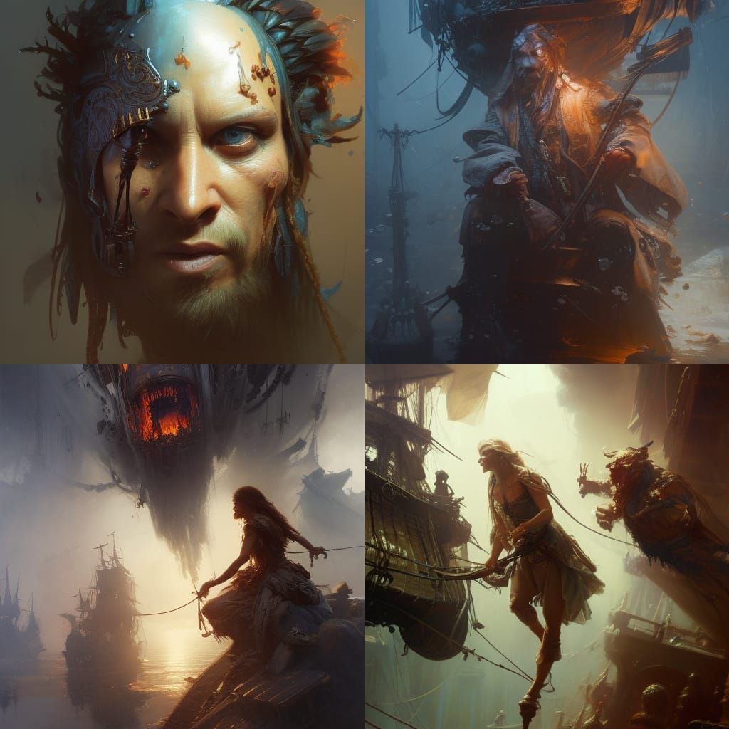 Pirate Captain Barbossa: Hyper-Detailed Oil Painting