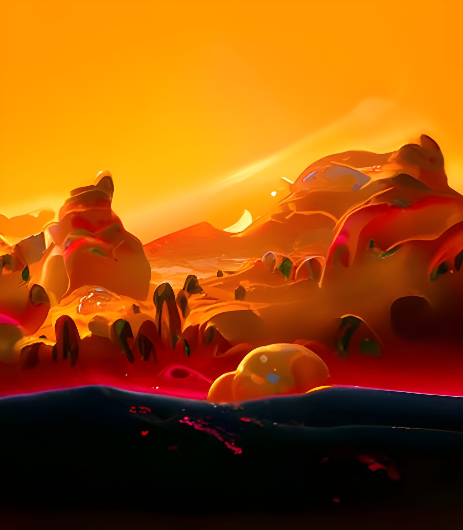 Neon Desert Sunset with Cosmic Elements