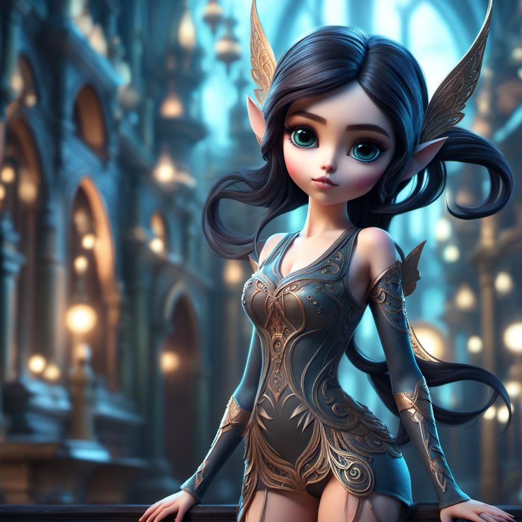 Adorable 3D Pixie Girl in Eerie Setting