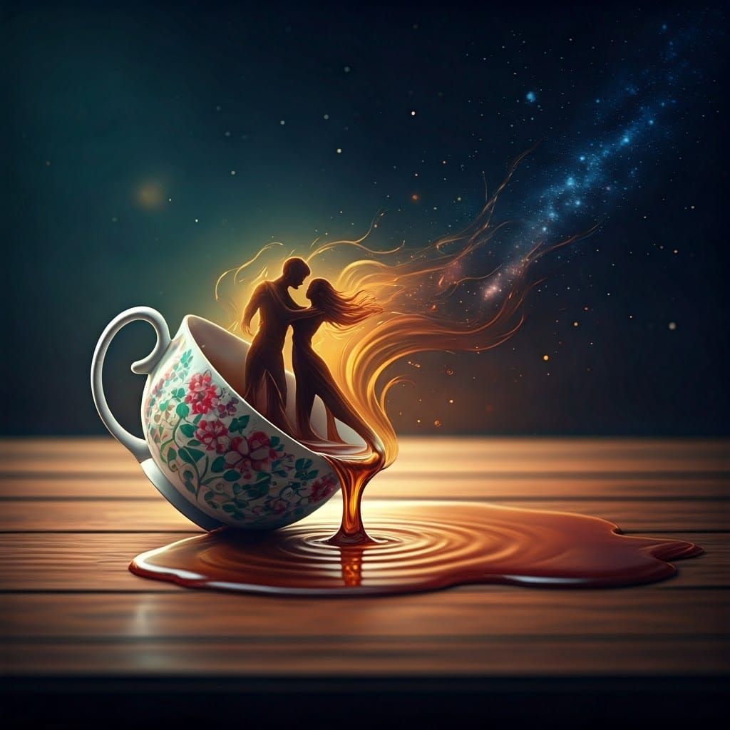Ethereal Dance: Tea Silhouettes in Starry Sky