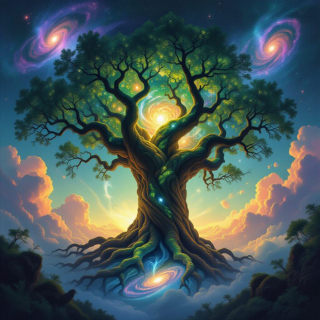 Cosmic Tree of Souls Amidst Swirling Galaxies