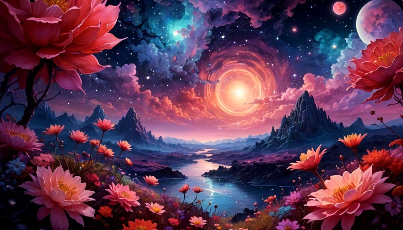 Fantastical Landscape Under Starry Night Sky