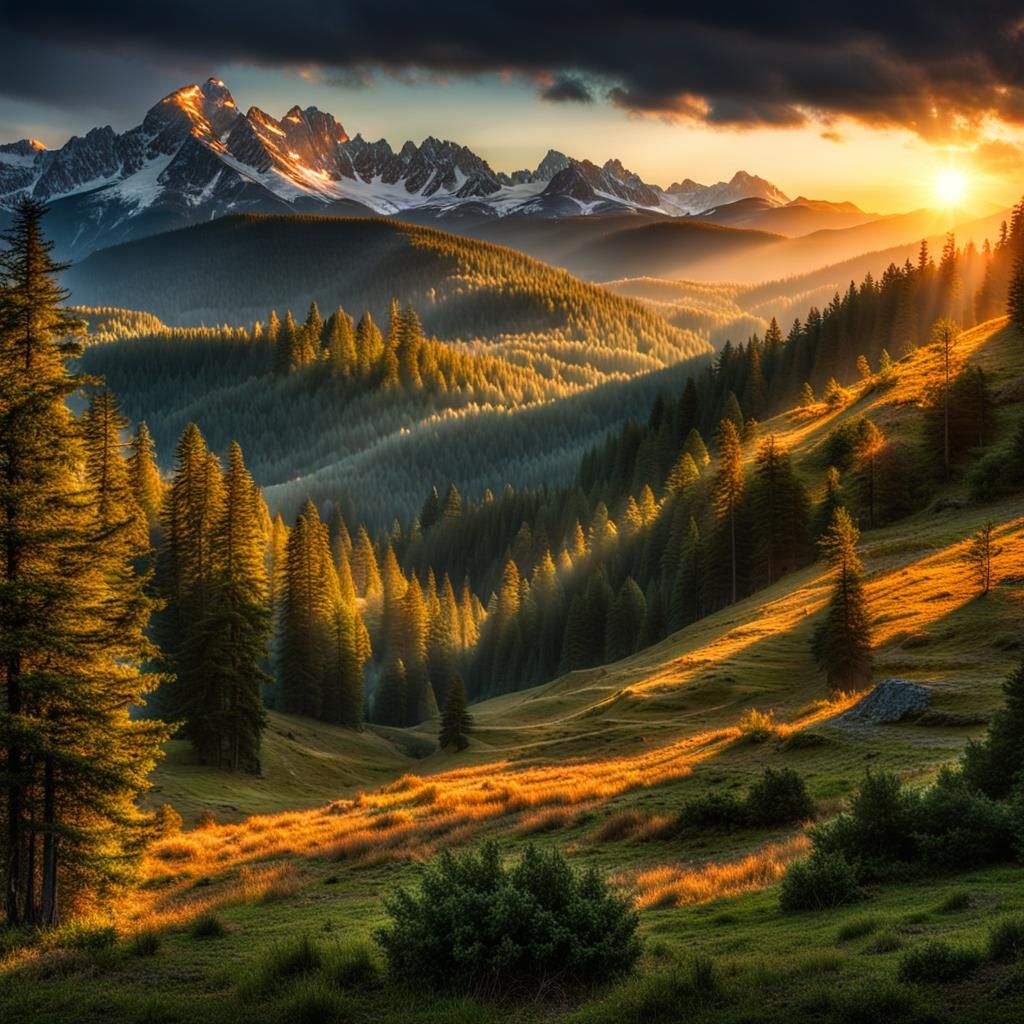 Majestic Country Sunrise Over Mountain Landscape