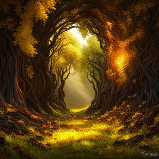 Golden Autumnal Archway in Elder Tree Forest